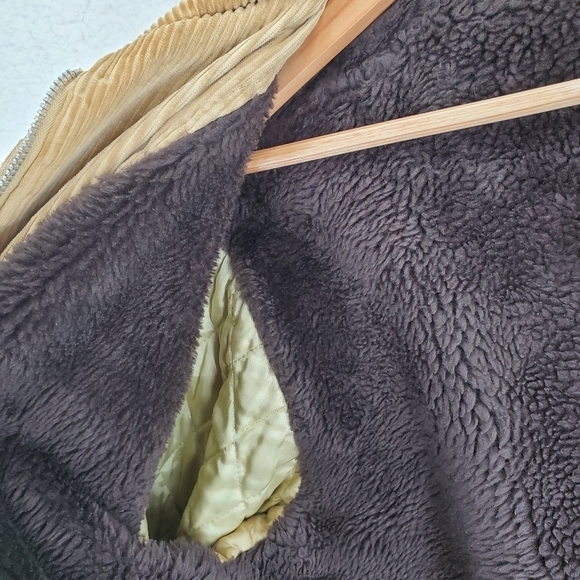 Vtg Jacket Coat Mens 44 Tan Corduroy Faux Fur Lined Zip Up Quilted Sleeves - Picture 12 of 16